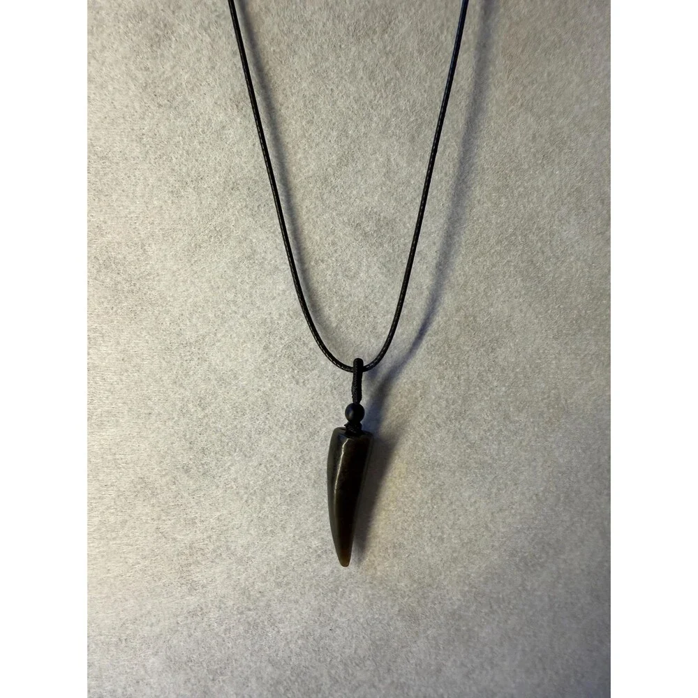 Natural Jade Wolf Tooth Pendant Necklace Dark brown Jade Fang Amulet Adjustable